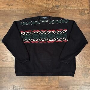 Vintage Old Navy Men's Large Sweater Navy 55% Ramie 45% Cotton 00s Fair Isle